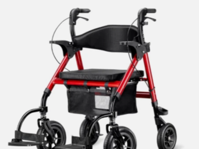 New Farani IF-M04B 2-in-1 Rollator Walker Wheelchair Combo 10” Outdoor Foldable & Foot Rests