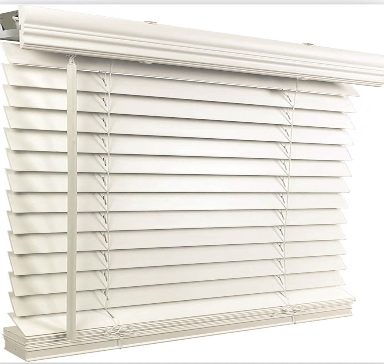 White Faux Wood Horizontal Blinds with Mounting Hardware - Adjustable Slats
