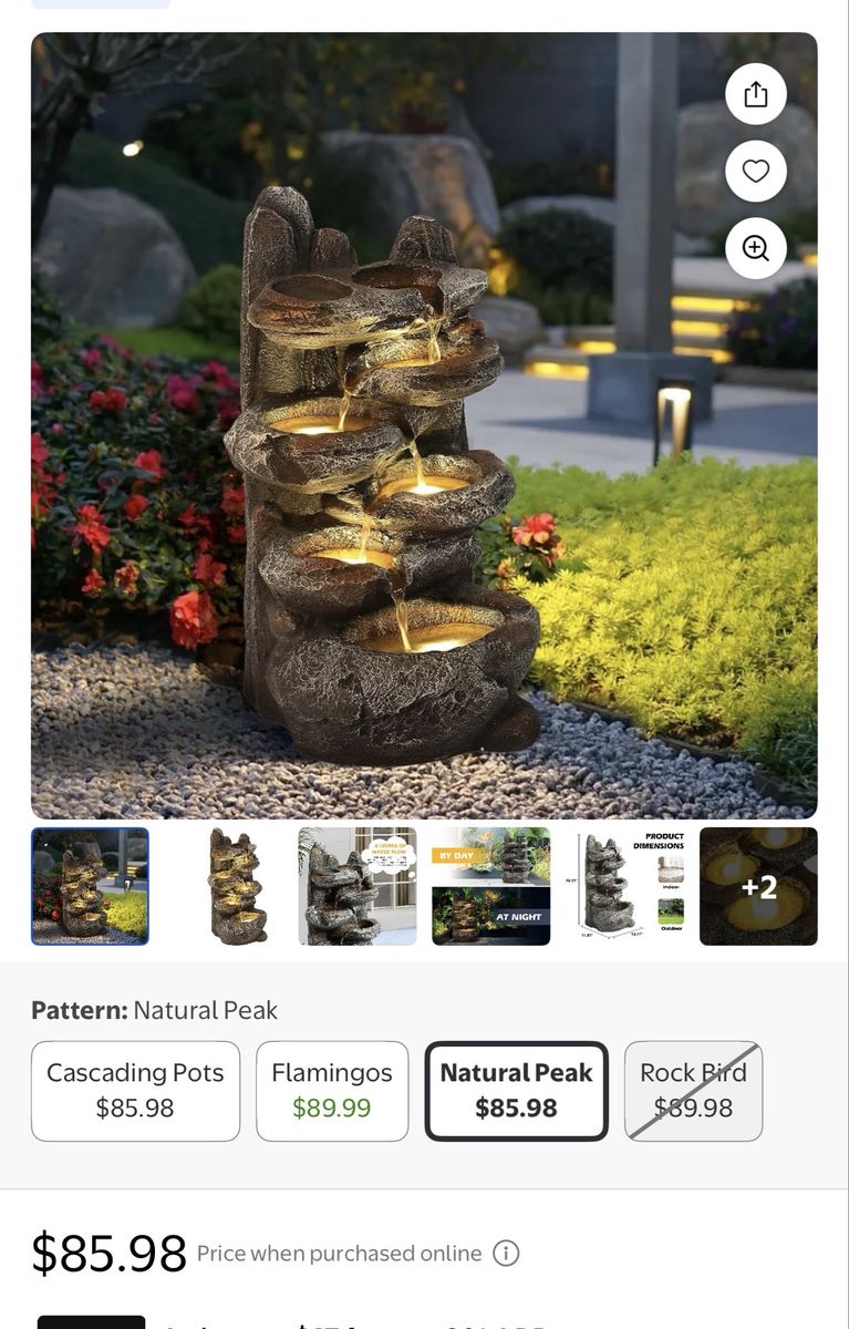 Outdoor Water Fountain w/ LED Lights - Natural Peak Design, Resin Waterfall Feature