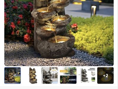 Outdoor Water Fountain w/ LED Lights - Natural Peak Design, Resin Waterfall Feature