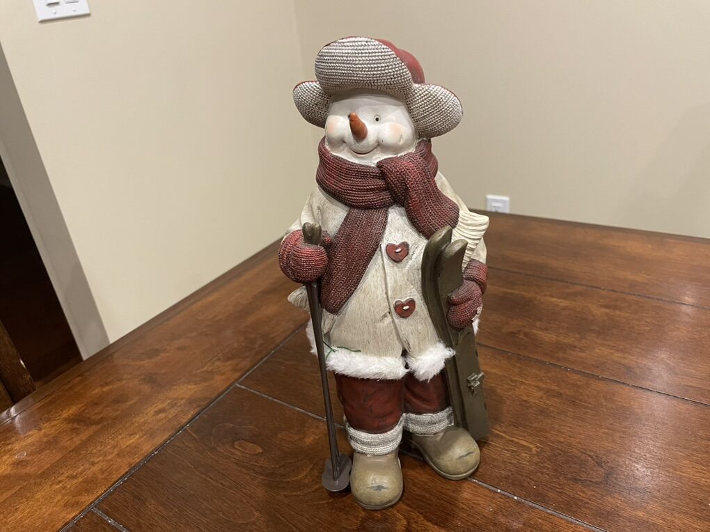 Large Resin Snowman Figure W/ Skis
