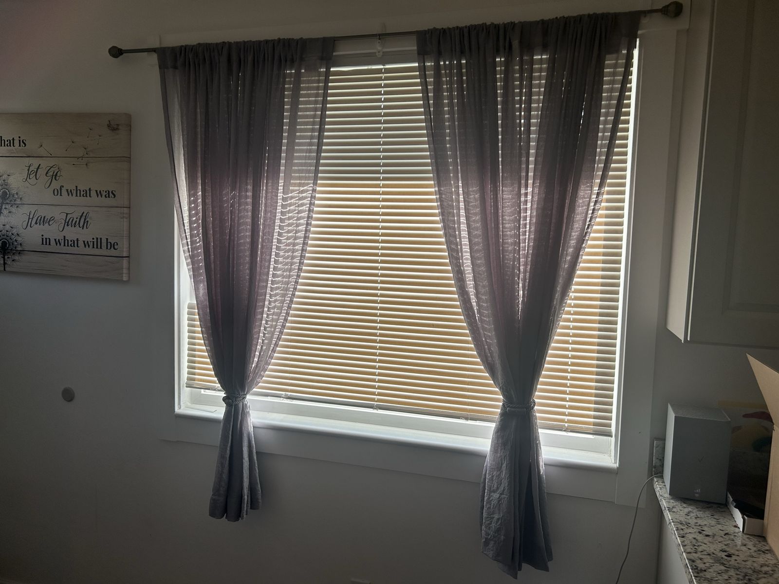 Curtains with rod and tie backs