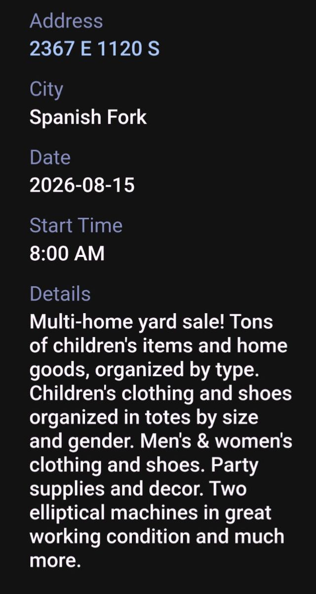 Multi-Home Yard Sale in Spanish Fork - Children's Items, Home Goods, and More