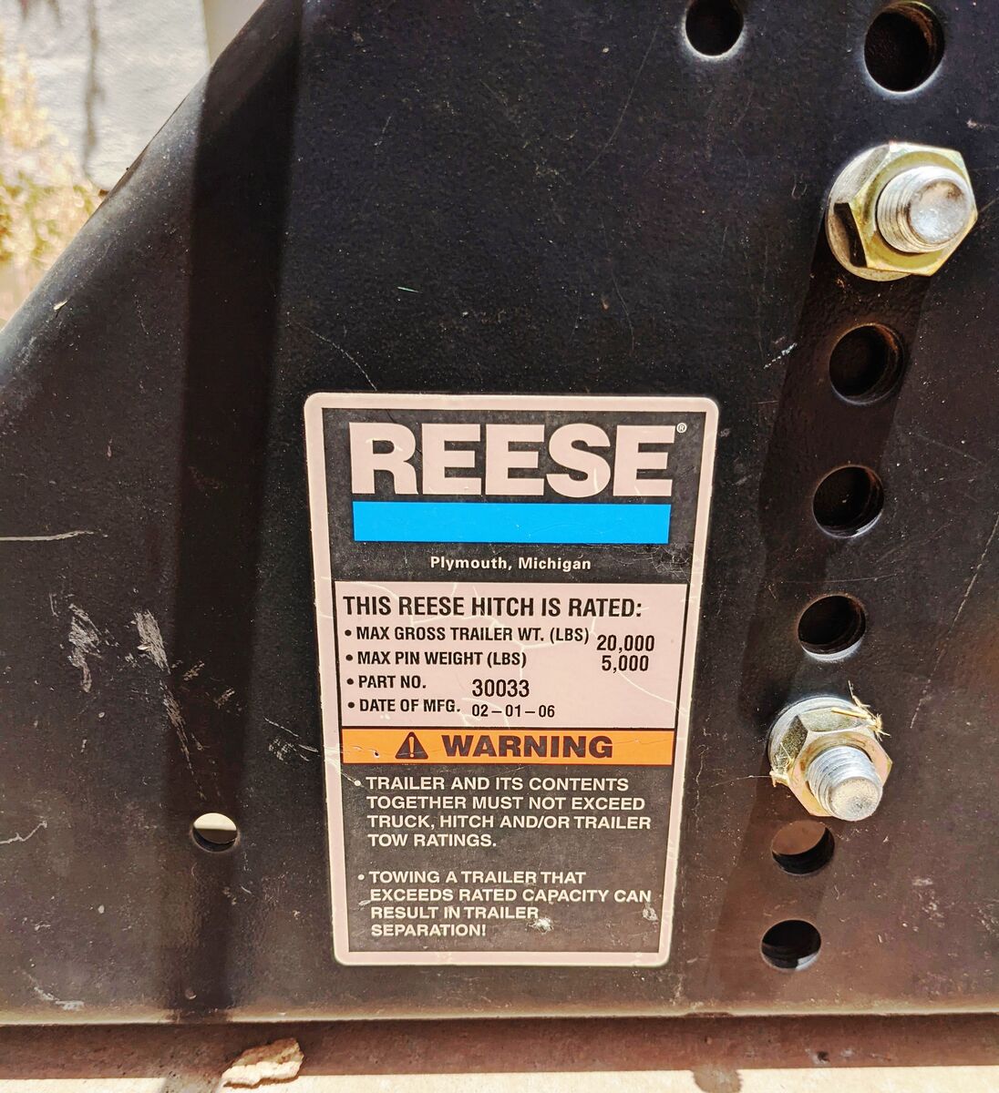Reese 20000 LBS Fithwheel Hitch PN 30033 $350