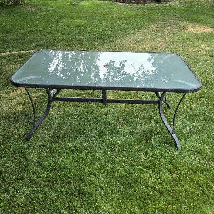 Large 66” Outdoor Glass Top Metal Patio Table