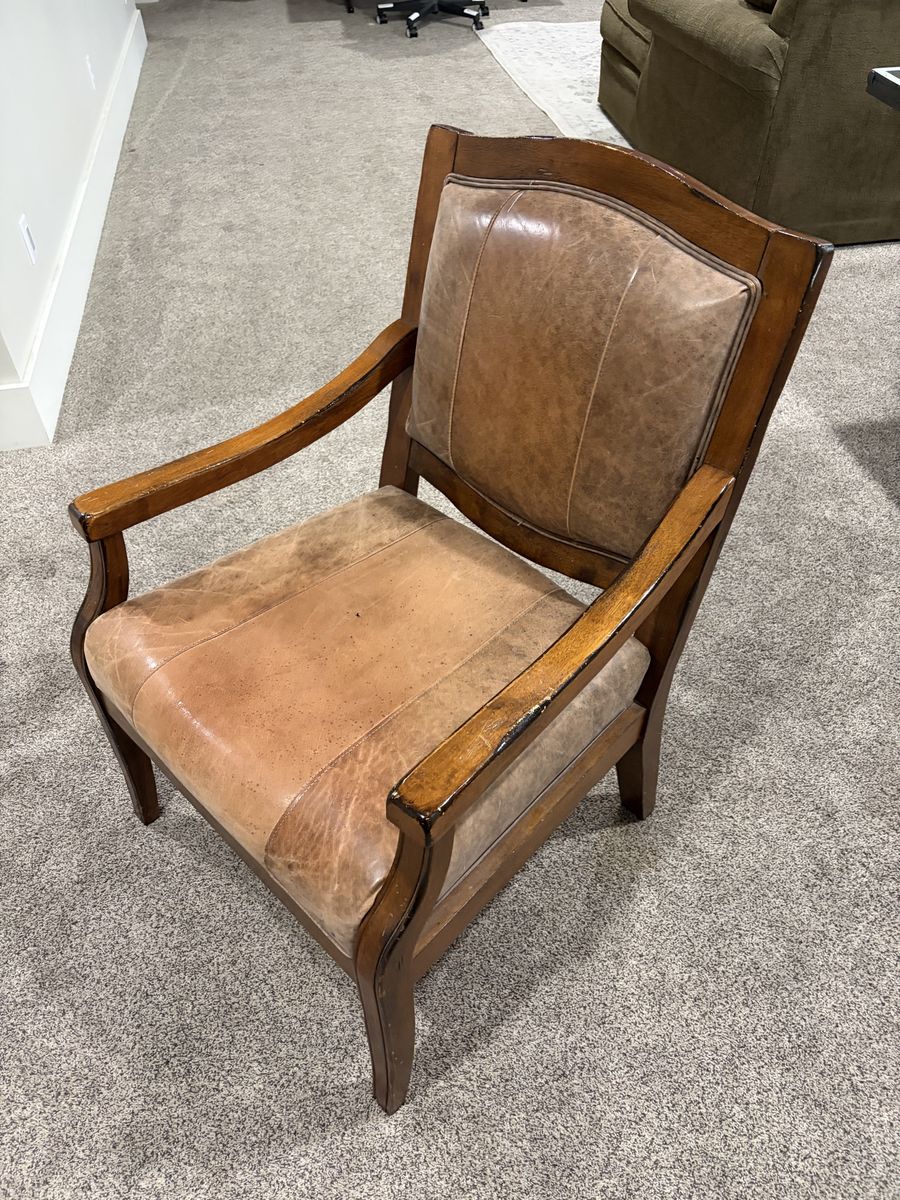 Vintage Style Wood Frame Leather Accent Chair - Distressed Tan