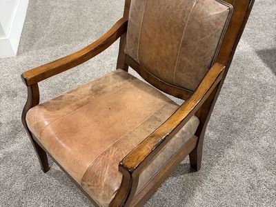 Vintage Style Wood Frame Leather Accent Chair - Distressed Tan