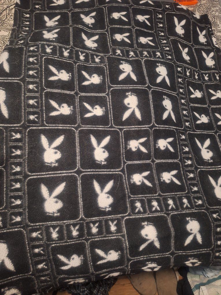 Vintage Playboy Bunny Logo Fleece Throw Blanket Black & White