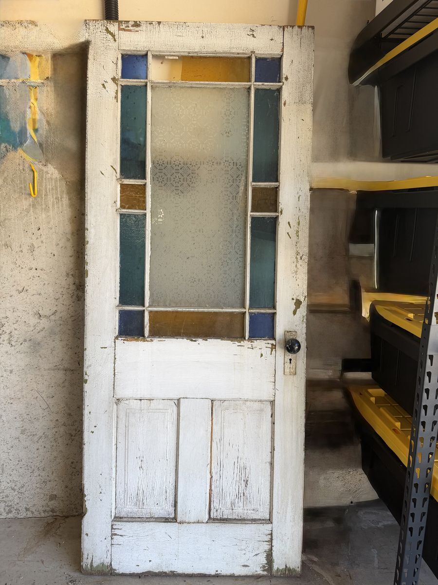  Victorian Architectural Door with Stained Glass and Patterned Glazing
