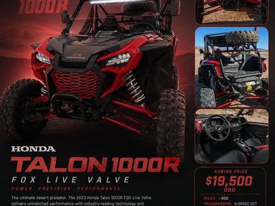2023 Honda Talon 1000R FOX Live Valve - SXS - Side by Side / ATV – LOW MILES - LIKE NEW