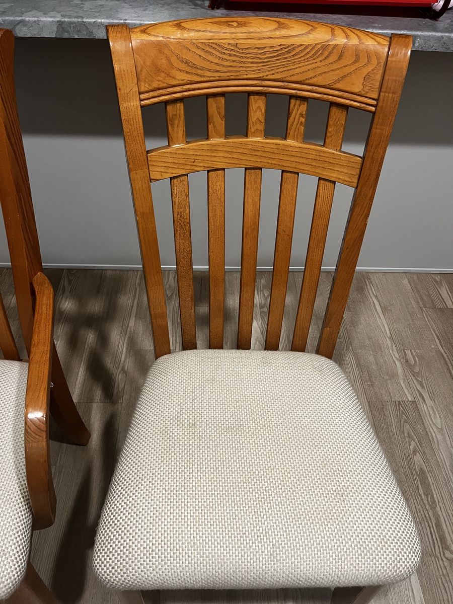 Wooden Dining Chairs with Upholstered Seats and Arms - Set of 2