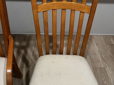 Wooden Dining Chairs with Upholstered Seats and Arms - Set of 2