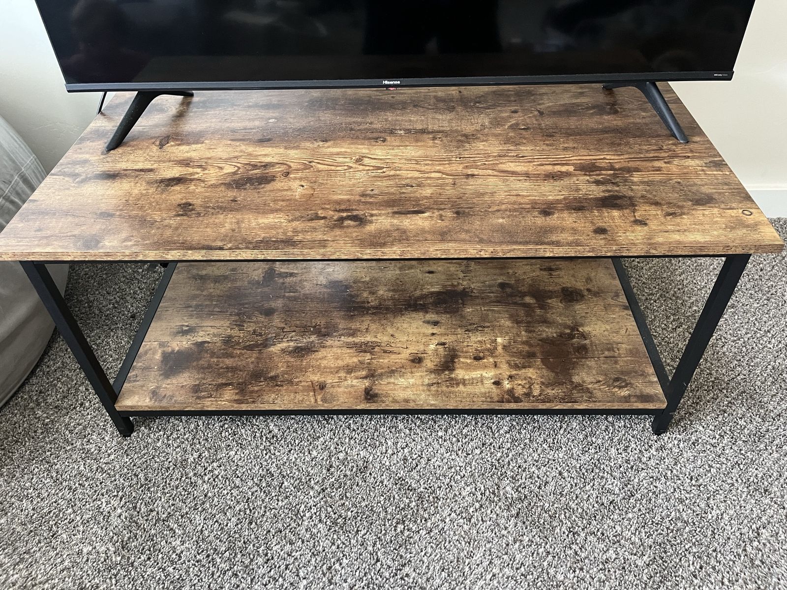 Brown TV Stand / Coffee Table with Storage Shelf, Metal Frame