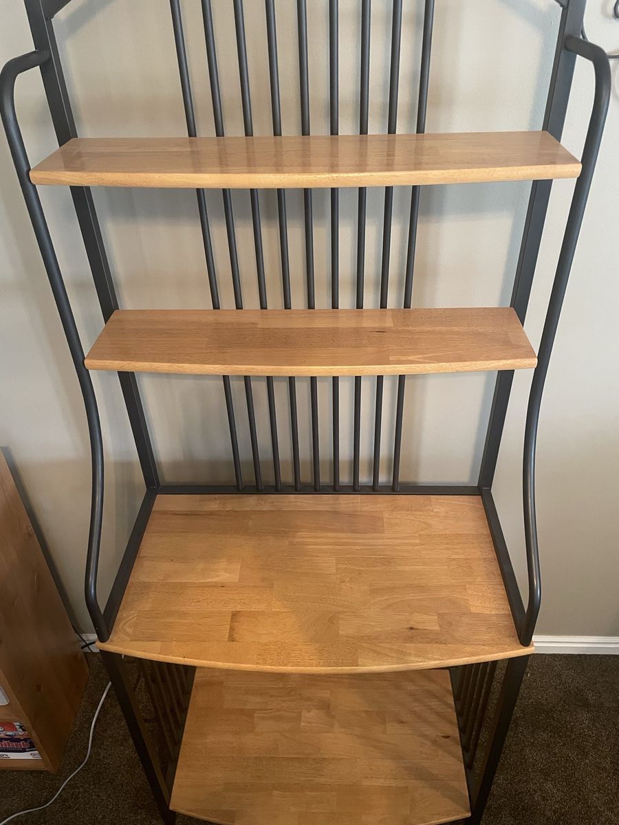 Bakers Rack Metal Frame Wood Shelves - Excellent condition, barely used
