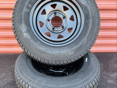 New Set of 2 Garvee ST 175/80 D 13 Trailer Tires Mounted on New Flat Black Spoke Wheels 5 on 4.5 Brand New