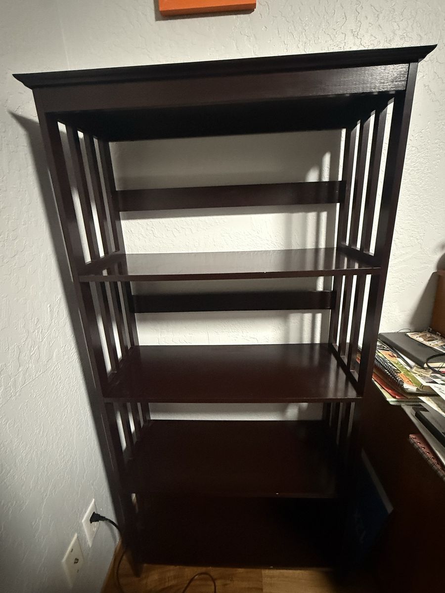Dark Wood Mission Style Bookshelf Display Shelf 4 Tier
