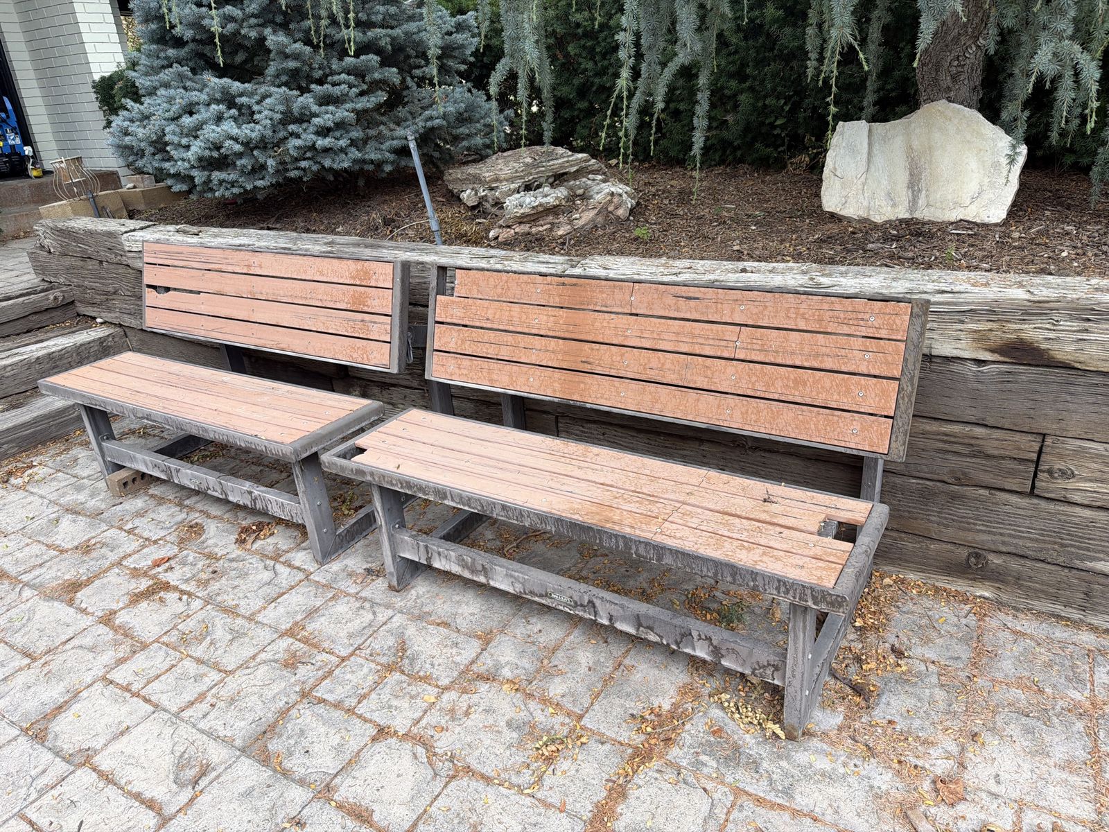 Lifetime Pair of Used Outdoor convertible Benches/picnic table- steel frame