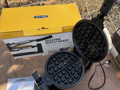 BELLA Rotating Belgian Waffle Maker Stainless Steel Black Non-Stick