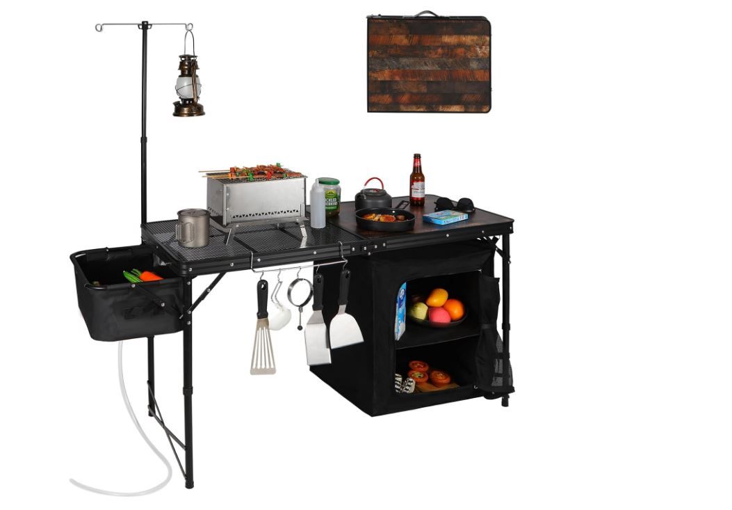 NEW! Camping Kitchen Table, 4ft Portable Cooking Station w/Sink