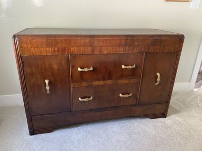 Vintage Art Deco Waterfall Buffet / Sideboard – Original Hardware