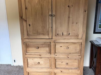 Solid Wood Rustic Pine Entertainment Armoire – $75
