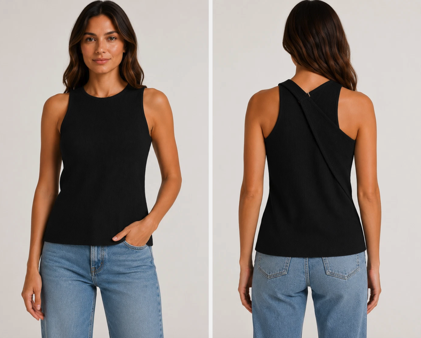 Yeokou Women's Ribbed Knit Mock Neck Cross Back Sleeveless Tank Top Black L