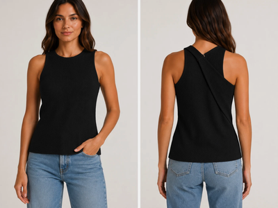 Yeokou Women's Ribbed Knit Mock Neck Cross Back Sleeveless Tank Top Black L