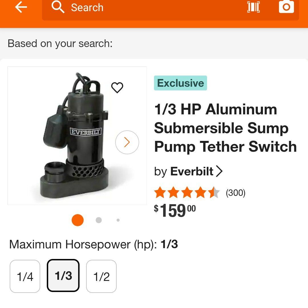 1/3 HP Everbilt Submersible Sump Pump