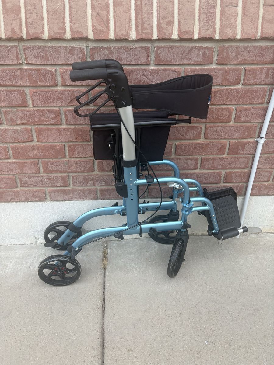 Health Line Massage Products Rolling Walker with Seat and Footrests - Blue, like new