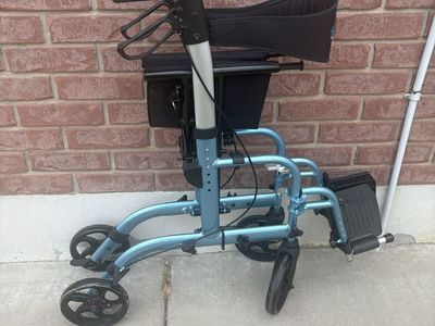 Health Line Massage Products Rolling Walker with Seat and Footrests - Blue, like new