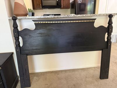 Black Wooden Headboard Queen Size with Gold Accents