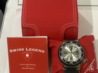 Swiss Legend Neptune Men's Quartz Watch Silver Dial Black Bezel with Box and Manual