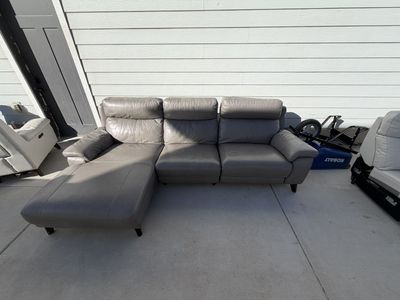 Gray Leather Reclining Sectional Sofa with Chaise - Super Comfy & Durable