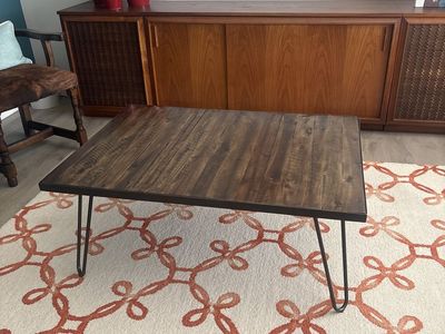 Wood and wrought iron coffee and end table