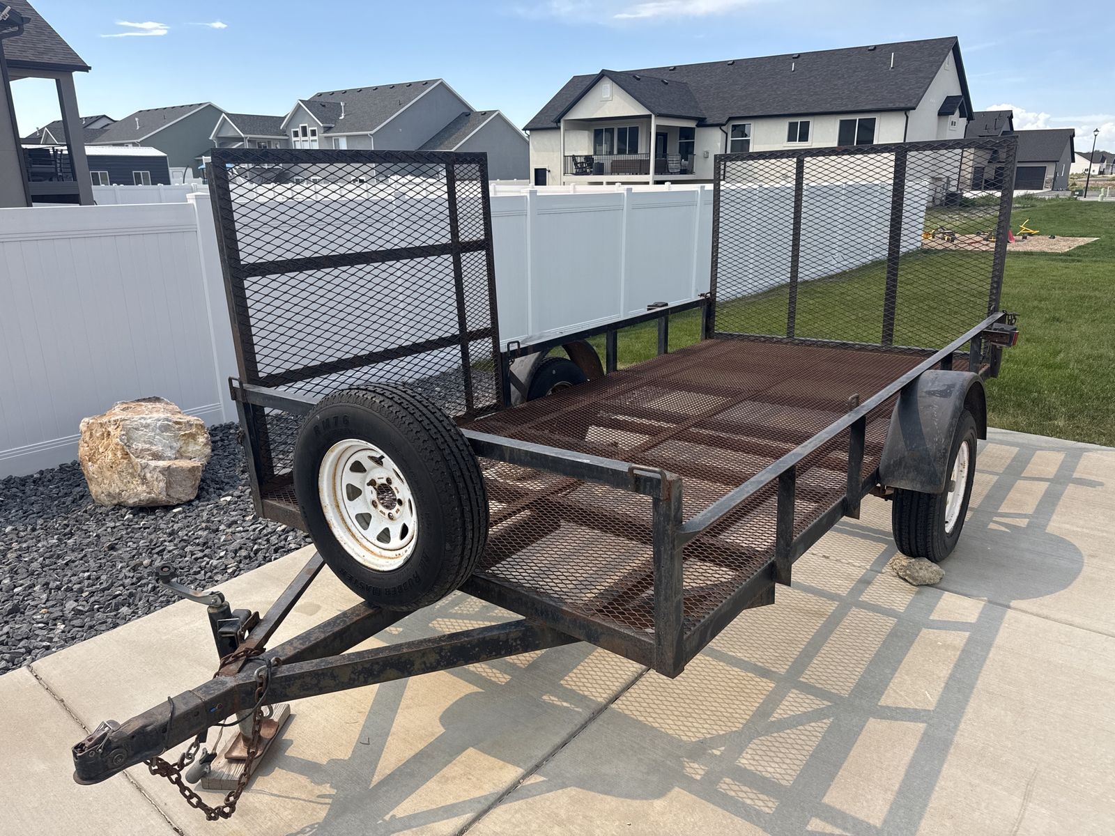 Utility Trailer, Single Axle, Steel Frame, 6’x12’ w/ Spare Tire & Folding Ramp Gate
