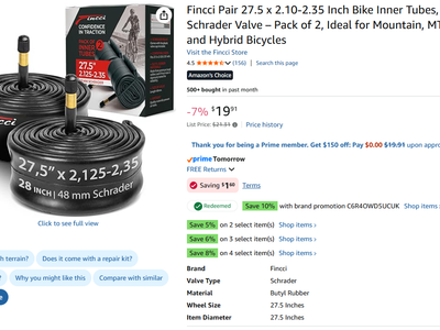 27.5" x 2.10-2.35 Inch Bike Inner Tubes, 48mm Schrader Valve – Pack of 2