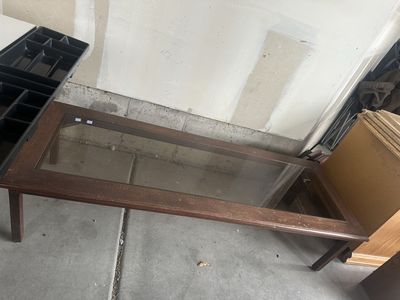 Assorted Furniture Lot - Glass Coffee Table, Wooden Bookshelf, Black Loveseat