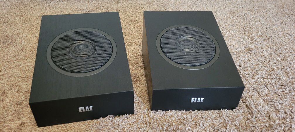 Elac Debut 2.0 Atmos speakers.