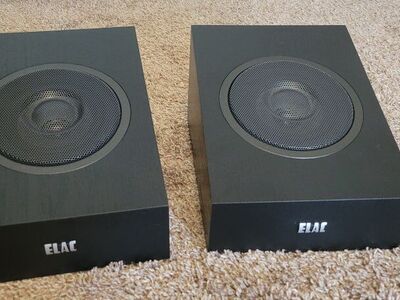 Elac Debut 2.0 Atmos speakers.