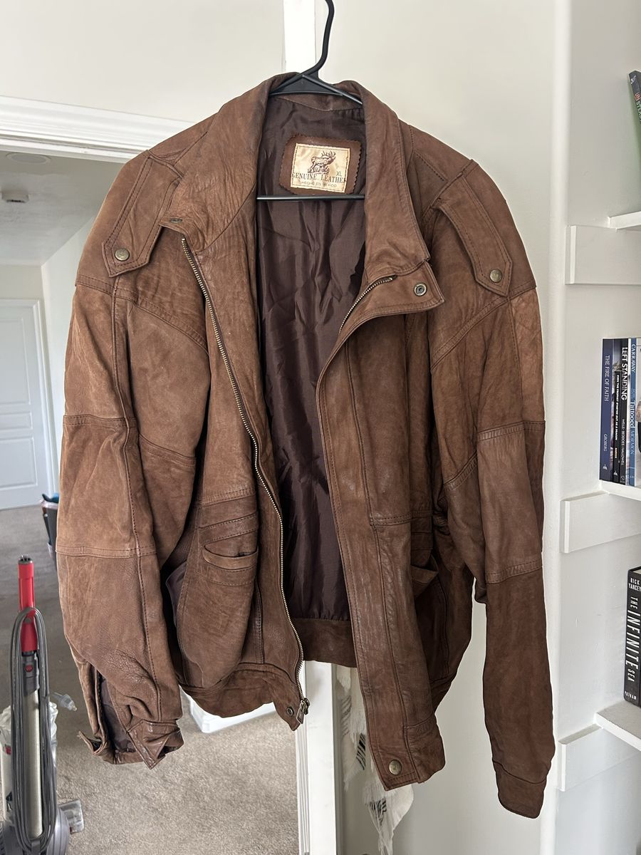 Men's Vintage Brown Genuine Leather Bomber Jacket - Size XL