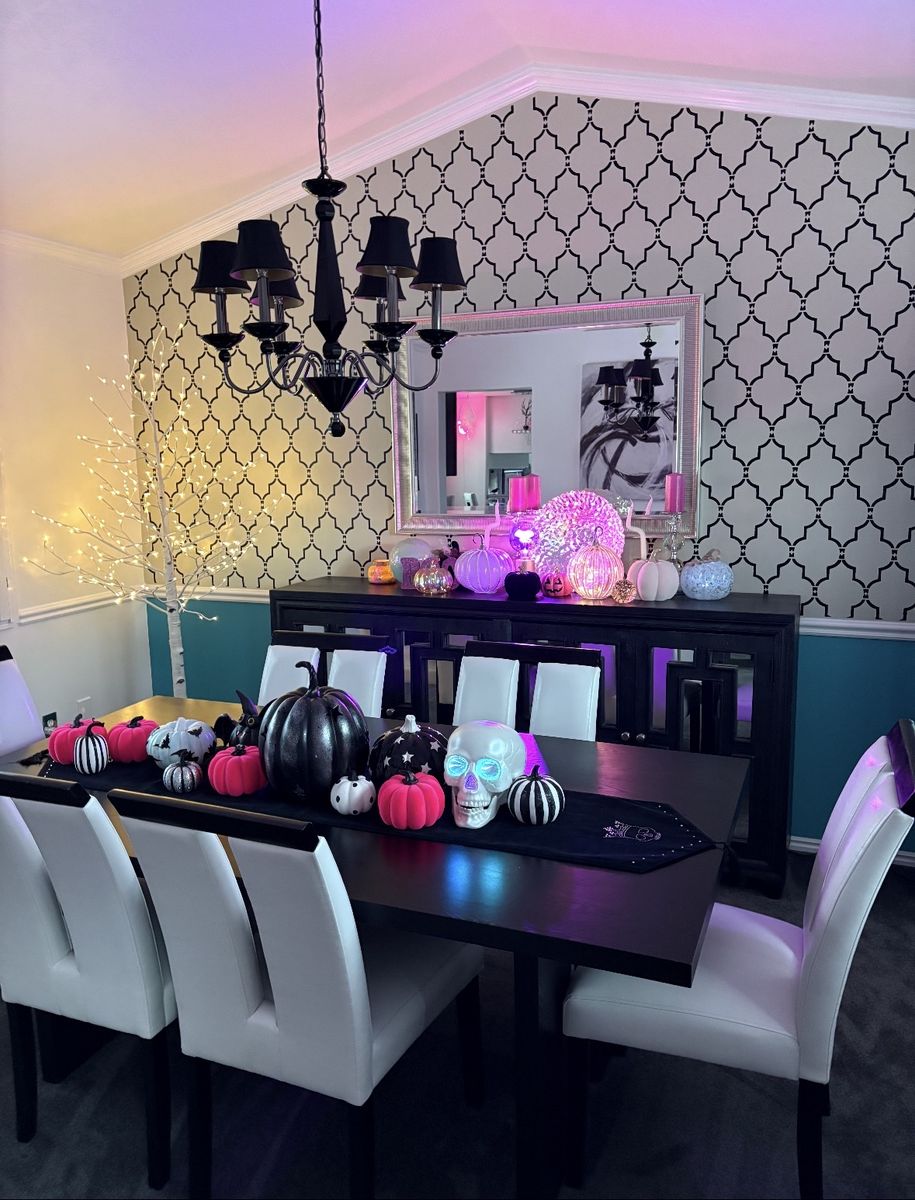 Long Black Light-Up Dinning Table 