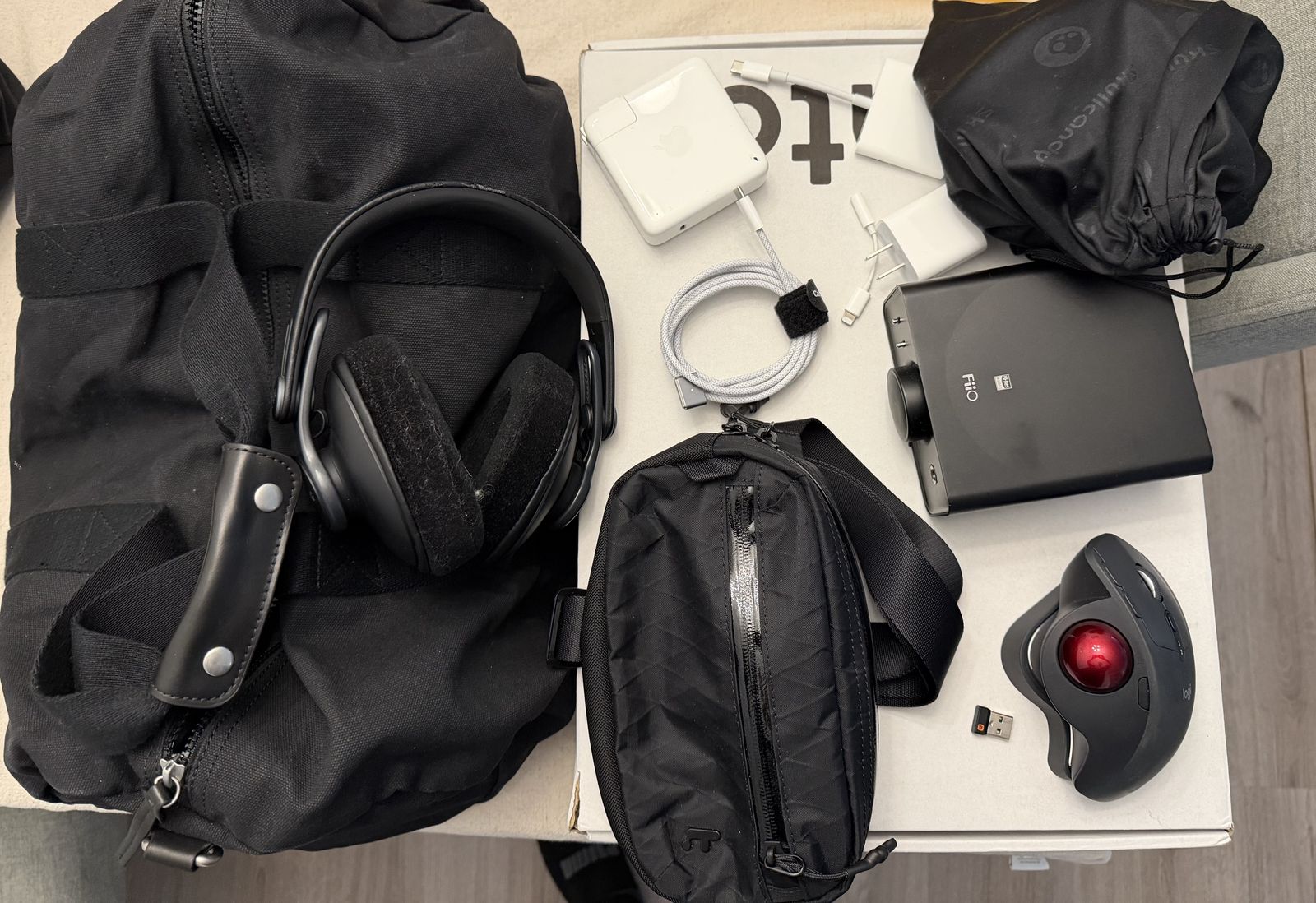 Office Clean Bundle - New TomToc backpack/sling, Logi MX Ergo, AKG headphones, and more