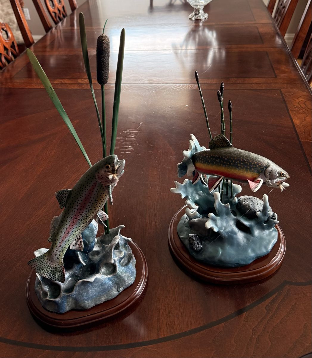 Danbury Mint Trout Treasures Sculptures Set of 2 by Franz Dutzler - Brook Jewel & Rainbow