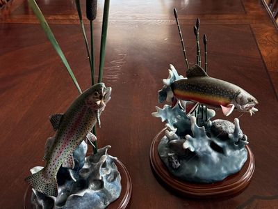 Danbury Mint Trout Treasures Sculptures Set of 2 by Franz Dutzler - Brook Jewel & Rainbow