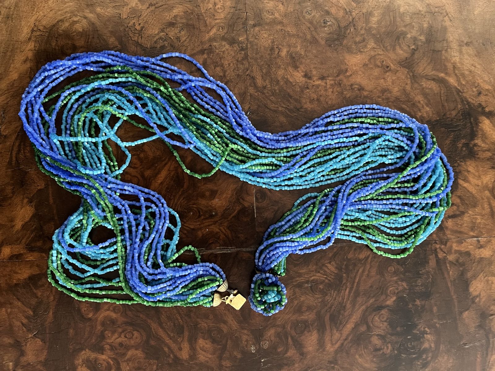 Gorgeous Blue and Green Glass Beaded Necklace - Vintage 1950's - Excellent Condition