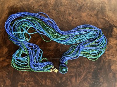 Gorgeous Blue and Green Glass Beaded Necklace - Vintage 1950's - Excellent Condition