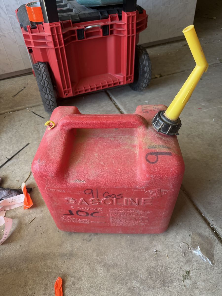 Lot of Red Plastic Gasoline Fuel Cans Containers Various Sizes