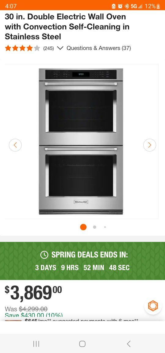 New Kitchenaid 30"DoubleOven with Convenction/airf