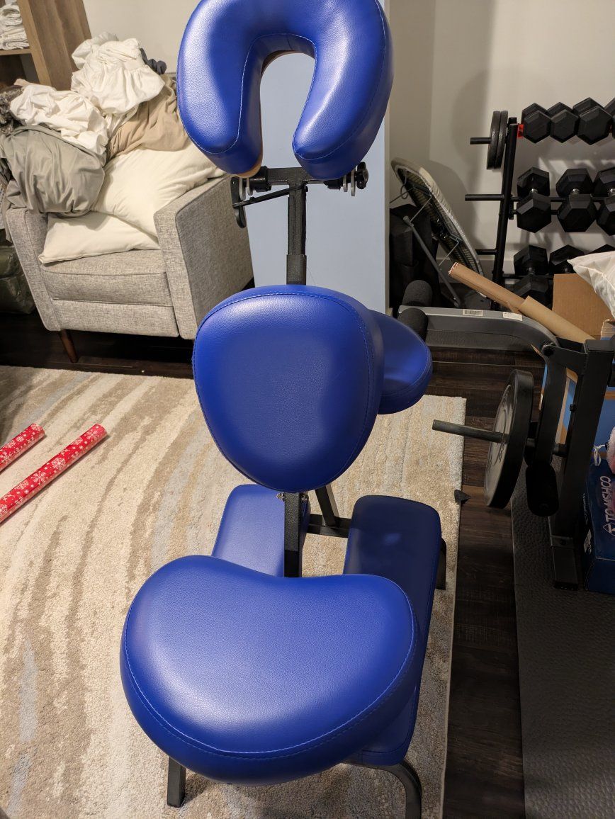 Portable Folding Massage Chair - Blue Vinyl Padded Therapy Chair