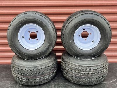 Brand New Set of 4 Hi Run 18 X 8.5 - 8 Golf Cart Tires Mounted on New White Wheels $ 140.00 For Set of 4
